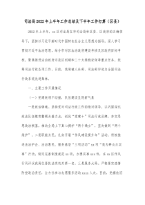 司法局20XX年上半年工作总结及下半年工作打算区县