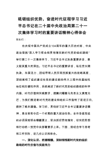学习第二十一次集体学习时的重要讲话精神心得体会：砥砺组织优势，奋进时代征程