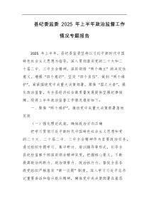 县纪委监委2025年上半年政治监督工作情况专题报告