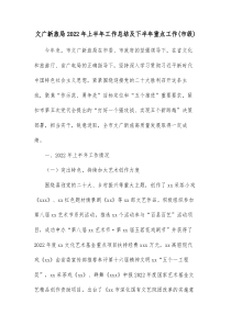 文广新旅局20XX年上半年工作总结及下半年重点工作市级