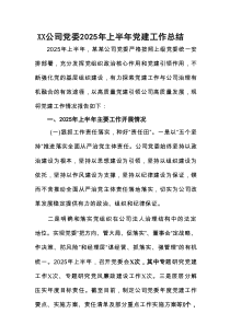 XX公司党委2025年上半年党建工作总结