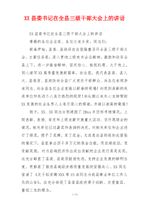 XX县委书记在全县三级干部大会上的讲话