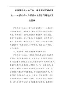 以党建引领社会工作推进新时代组织建设市委社会工作部部长专题学习研讨交流发言稿