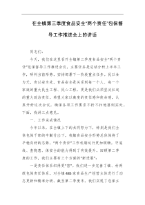 在全镇第三季度食品安全两个责任包保督导工作推进会上的讲话
