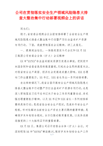 公司在贯彻落实安全生产领域风险隐患大排查大整治集中行动部署视频会上的讲话