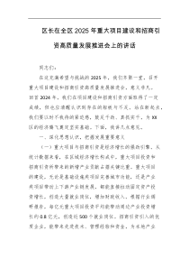 区长在全区2025年重大项目建设和招商引资高质量发展推进会上的讲话
