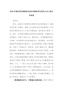 20XX年度在党支部组织生活会和组织评议党员大会上的点评讲话