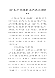 2024年度上半年市党工委履行全面从严治党主体责任情况报告