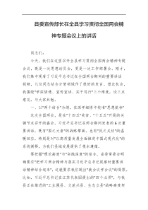 县委宣传部长在全县学习贯彻全国两会精神专题会议上的讲话