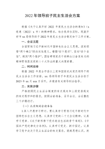 20XX年领导班子民主生活会方案
