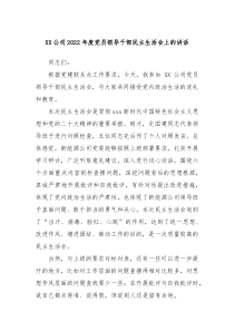 XX公司20XX年度党员领导干部民主生活会上的讲话