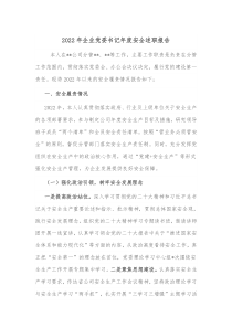 20XX年企业党委书记年度安全述职报告
