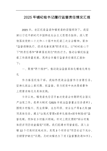 2025年镇纪检书记履行监督责任情况汇报