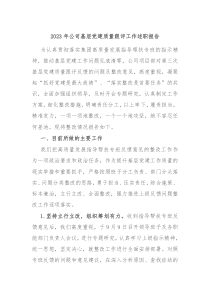 20XX年公司基层党建质量跟评工作述职报告