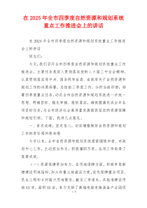 在2025年全市四季度自然资源和规划系统重点工作推进会上的讲话