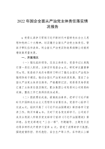 20XX年国企全面从严治党主体责任落实情况报告