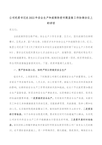 公司纪委书记在20XX年安全生产和疫情防控专题监督工作协调会议上的讲话