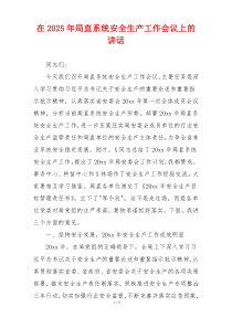 在2025年局直系统安全生产工作会议上的讲话