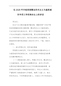 在2025年市级层面整治形式主义为基层减负专项工作机制会议上的讲话