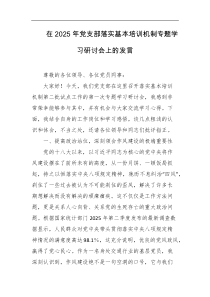 在2025年党支部落实基本培训机制专题学习研讨会上的发言