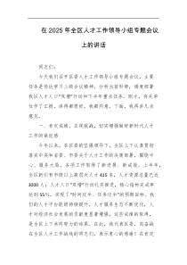 在2025年全区人才工作领导小组专题会议上的讲话