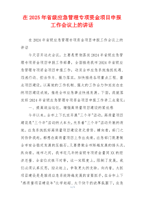 在2025年省级应急管理专项资金项目申报工作会议上的讲话