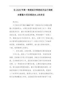 在2025年第一季度经济季度经济运行调度会暨重大项目推进会上的讲话