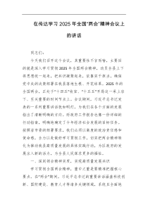 在传达学习2025年全国两会精神会议上的讲话