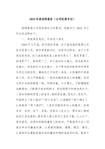 20XX年度述职报告公司纪委书记