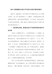 20XX年度镇落实全面从严治党主体责任情况的报告