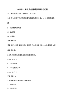 2025年 计算机文化基础知识考试试卷（附答案）