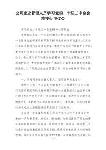 公司企业管理人员学习党的二十届三中全会精神心得体会