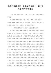 区政协党组书记、主席学习党的二十届三中全会精神心得体会