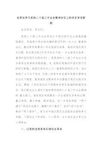 在传达学习党的二十届三中全会精神会议上的发言讲话提纲