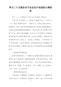学习二十大报告关于安全生产论述的心得体会