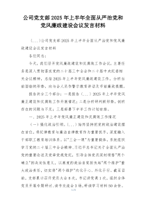 公司党支部2025年上半年全面从严治党和党风廉政建设会议发言材料