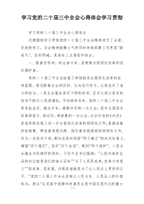 学习党的二十届三中全会心得体会学习贯彻
