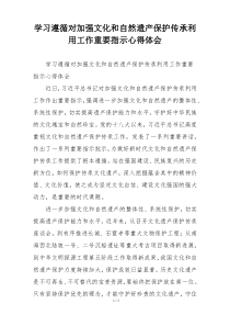 学习遵循对加强文化和自然遗产保护传承利用工作重要指示心得体会