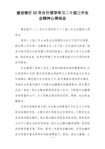 建设银行XX市分行领导学习二十届三中全会精神心得体会