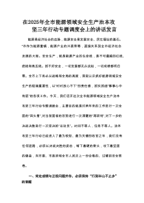 在2025年全市能源领域安全生产治本攻坚三年行动专题调度会上的讲话发言