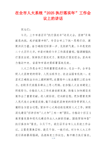 在全市人大系统“2025执行落实年”工作会议上的讲话