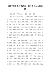 金融工作者学习党的二十届三中全会心得体会