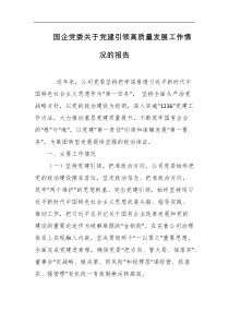 国企党委关于党建引领高质量发展工作情况的报告