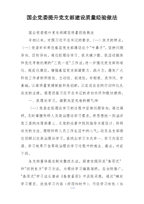 国企党委提升党支部建设质量经验做法