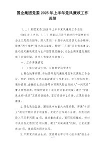 国企集团党委2025年上半年党风廉政工作总结