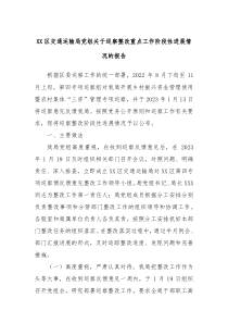 XX区交通运输局党组关于巡察整改重点工作阶段性进展情况的报告