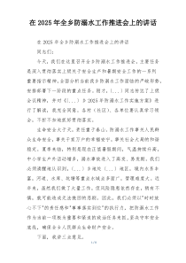 在2025年全乡防溺水工作推进会上的讲话