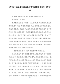 在2025年廉洁从政教育专题培训班上的发言