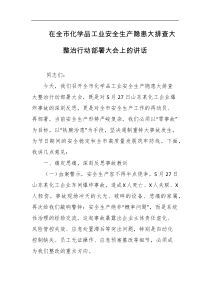 在全市化学品工业安全生产隐患大排查大整治行动部署大会上的讲话
