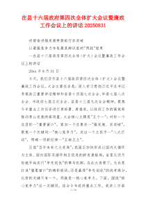 在县十六届政府第四次全体扩大会议暨廉政工作会议上的讲话20250831